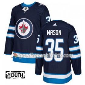 Winnipeg Jets Steve Mason 35 Adidas 2017-2018 Navy Blauw Authentic Shirt - Kinderen
